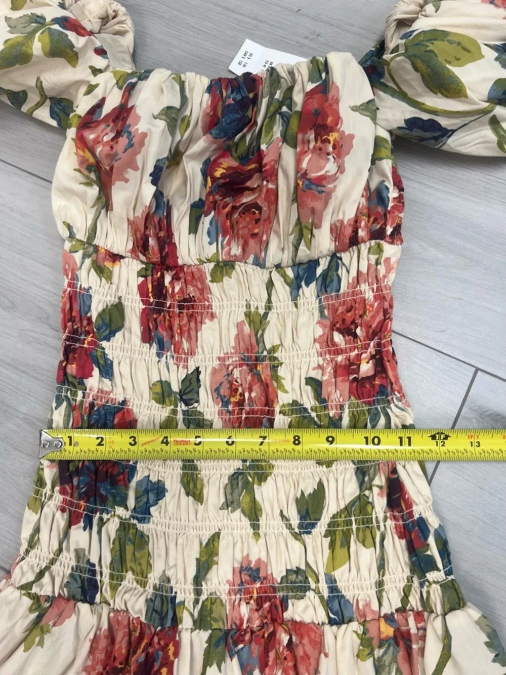 Anthropologie Floral Maxi Dress Puff Sleeve Smocked Sz XS Cottagecore Boho Cream - Picture 10 of 11